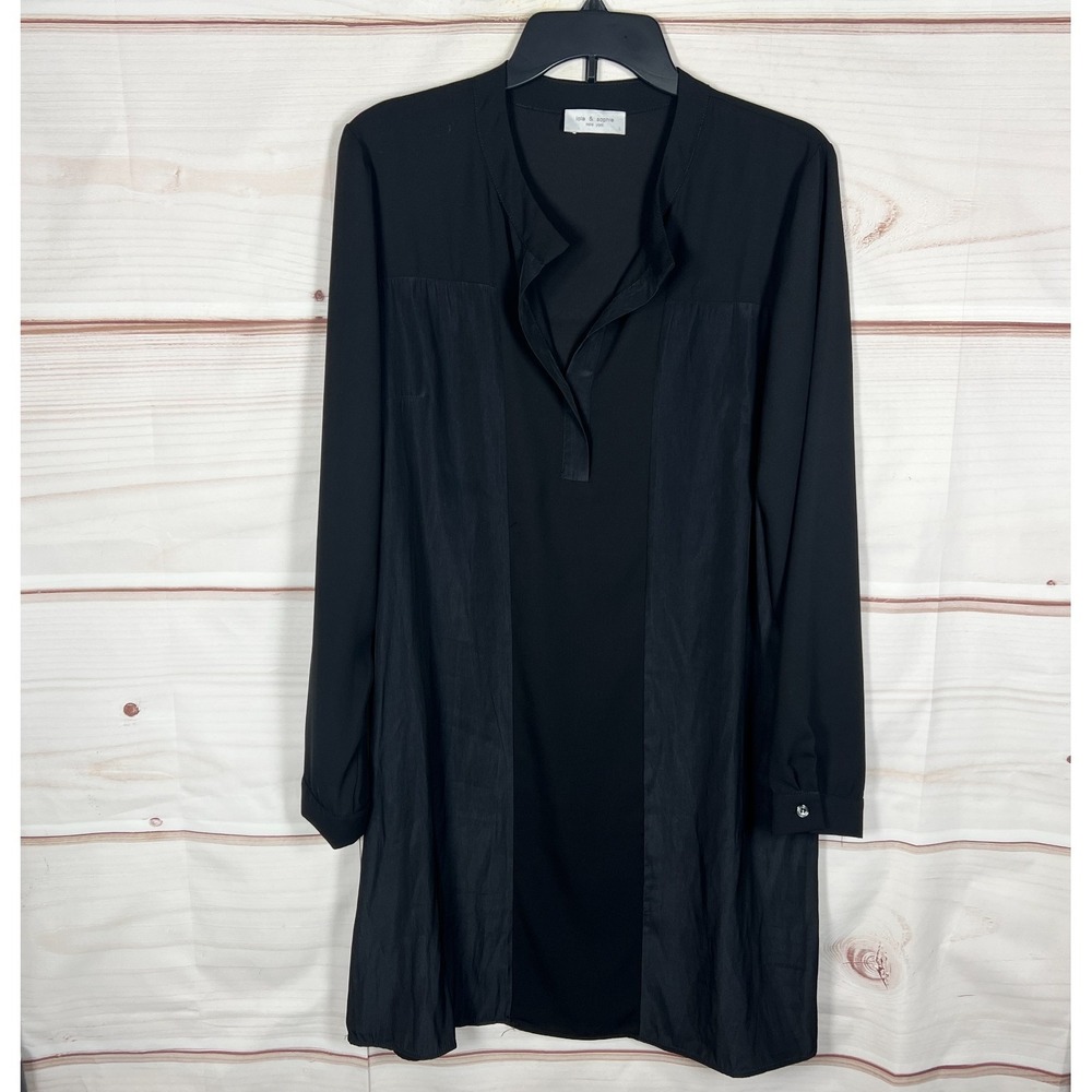 Lola & Sophie Dress Womens Large Black‎ Shift Shirt Satin Panel Pullover Solid